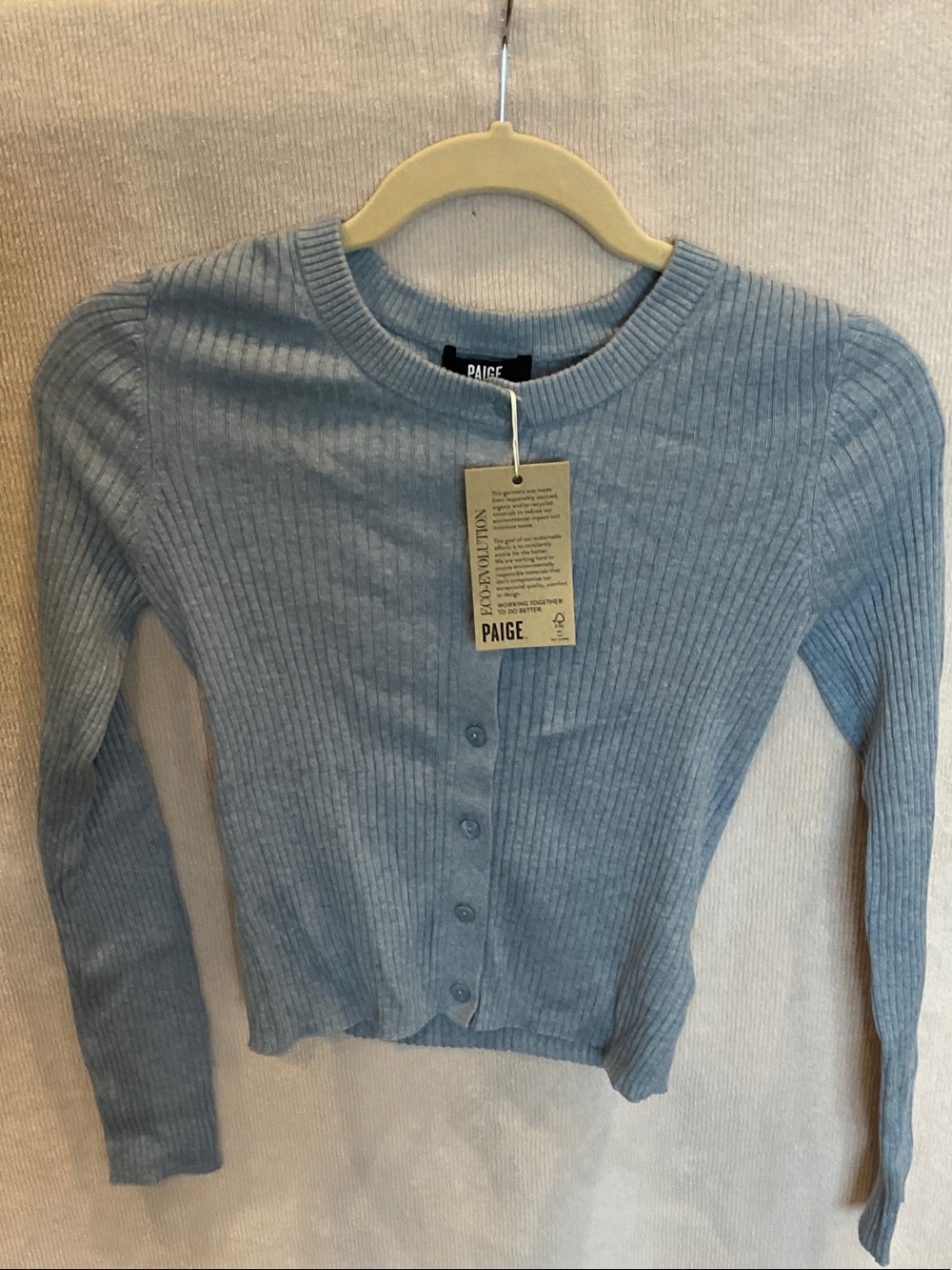PAIGE Light Blue Ribbed Button-Front Cardigan